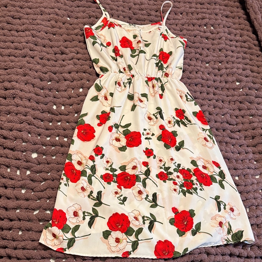 Floral Women Dress in Red and White